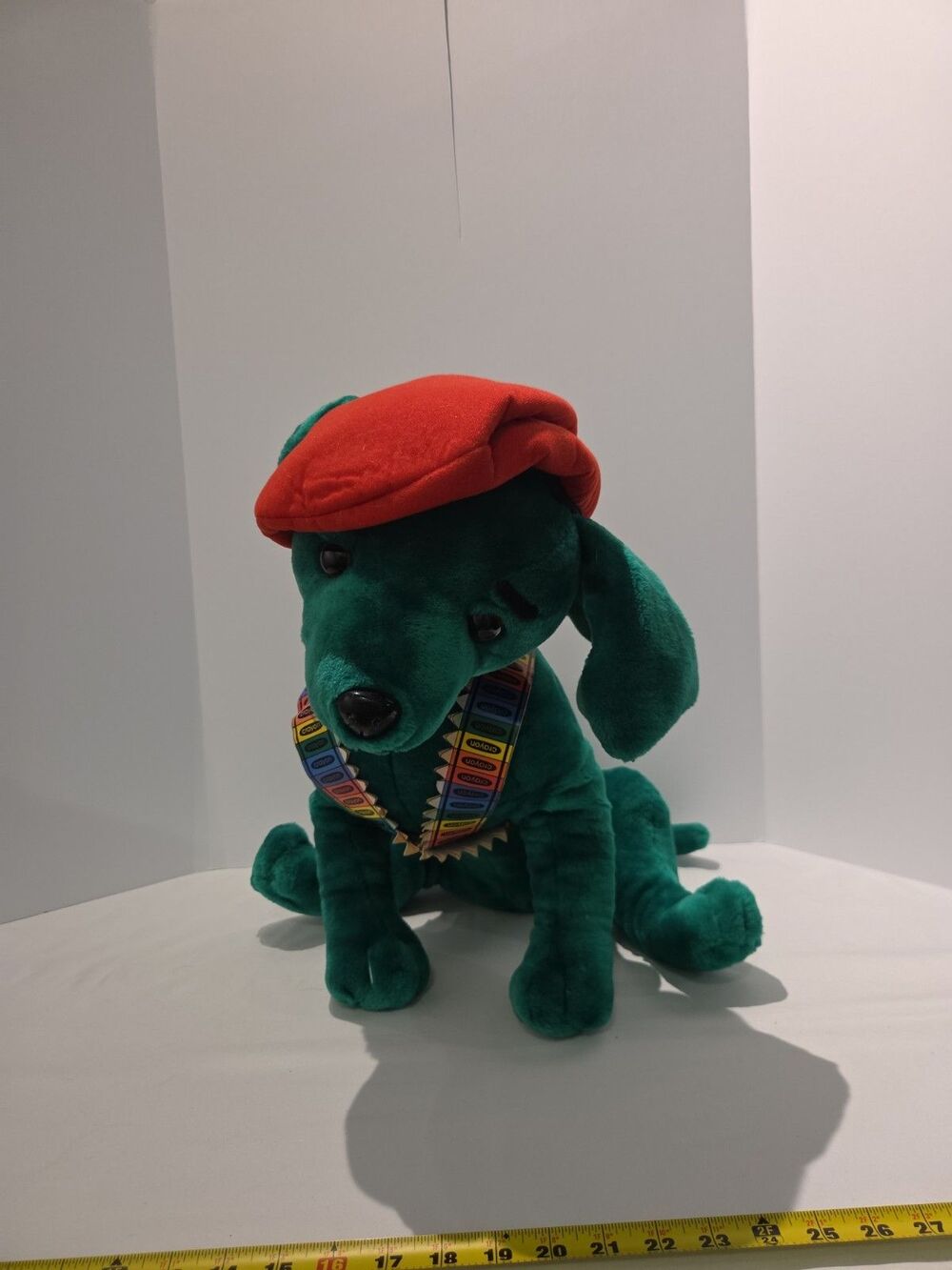Vtg 24" Nanco 2000 Bright Green Chihuahua Plush Dog Crayon Bandolier Red Beret